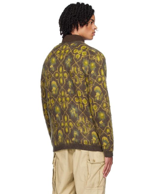 Beams Plus Brown Botanical Cardigan for men