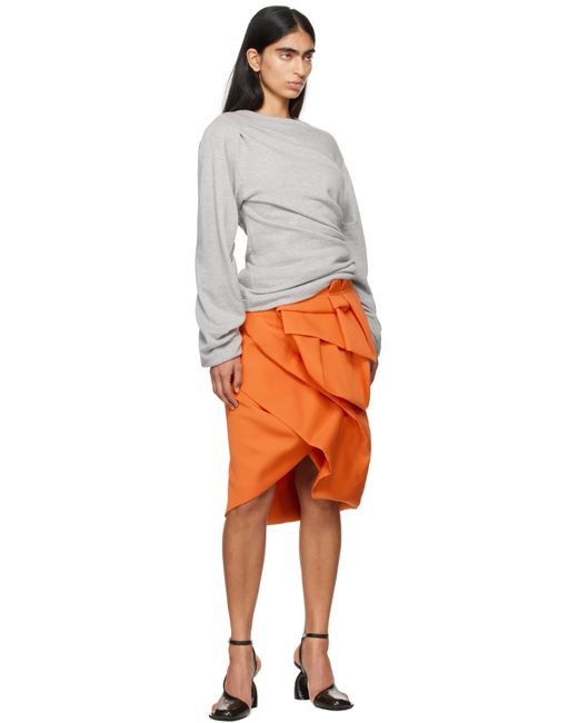 Dries Van Noten Orange Draped Peplum Midi Skirt