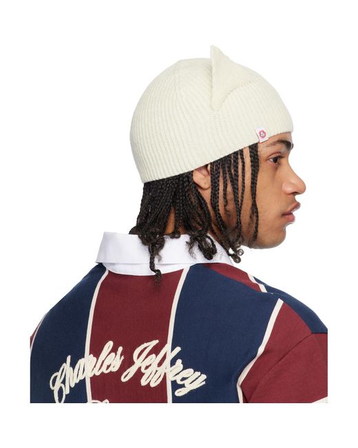 Charles Jeffrey White Off- Ears Rib Beanie for men