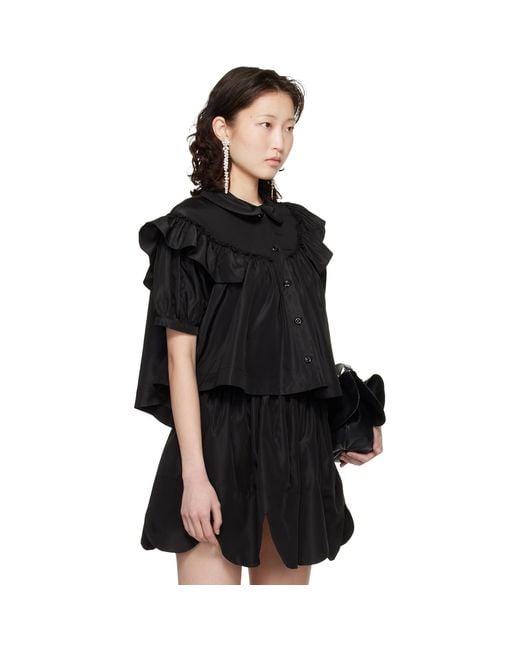 Simone Rocha Black Cropped Puff Sleeve Ruffle Frill Shirt