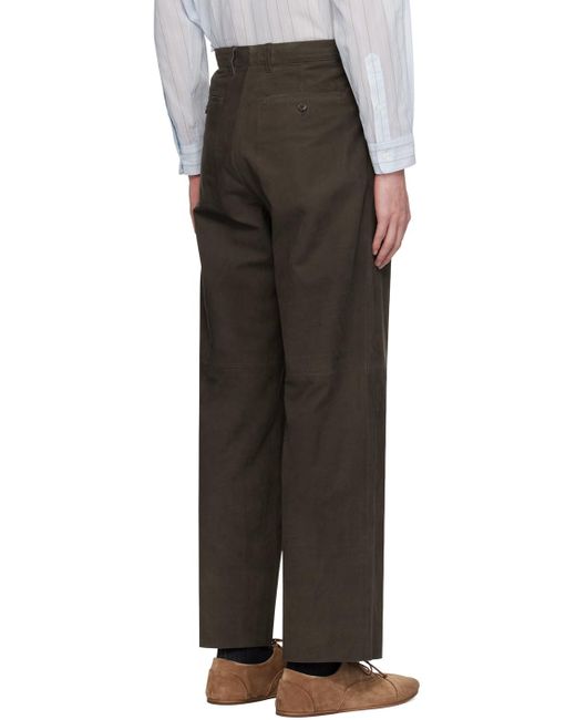 Pantalon brun en cuir à plis Auralee pour homme en coloris Black