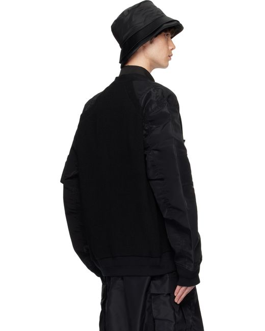 メンズ Sacai ブラック ナイロンツイル X ニット ボンバージャケット Black