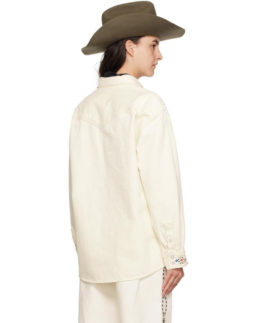 Anna Sui White Studded Denim Shirt