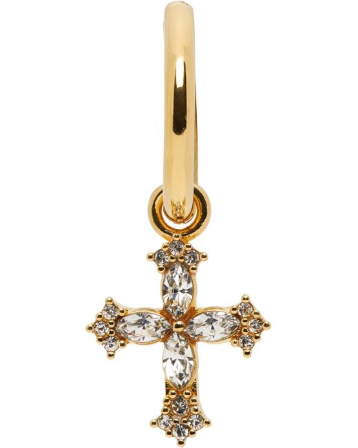 Dolce & Gabbana Metallic Gold Single Crystal Cross Earring for men