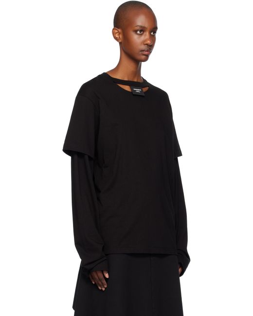 Pushbutton Black Sleeve Layered Jersey T-Shirt