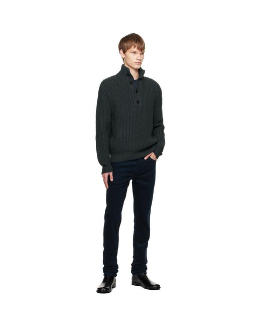 Tom Ford Black Cashmere Wool Half Button Sweater for men