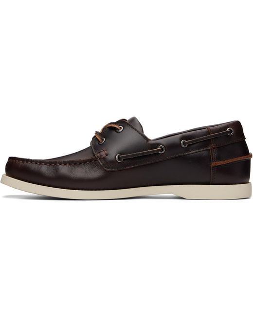HUGO Black Leather Lacing Detail Boat Shoes for men