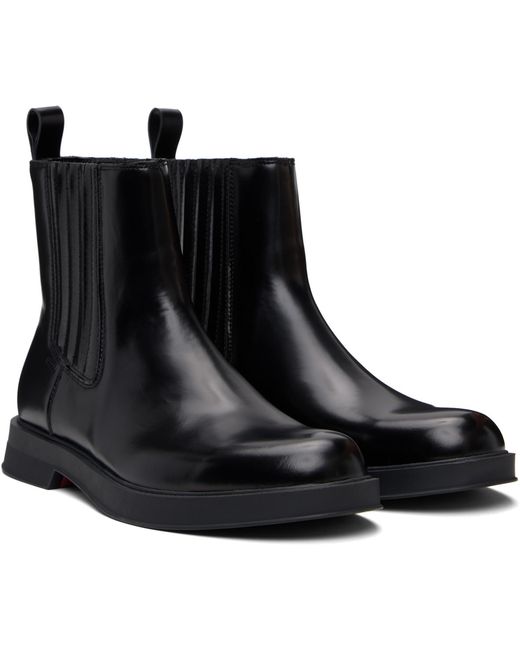 HUGO Black Embossed-Logo Faux-Leather Chelsea Boots for men