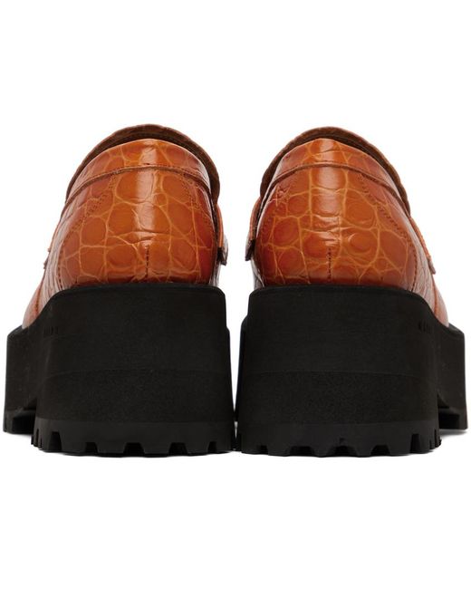 Marni Black Orange Croc-embossed Platform Loafers