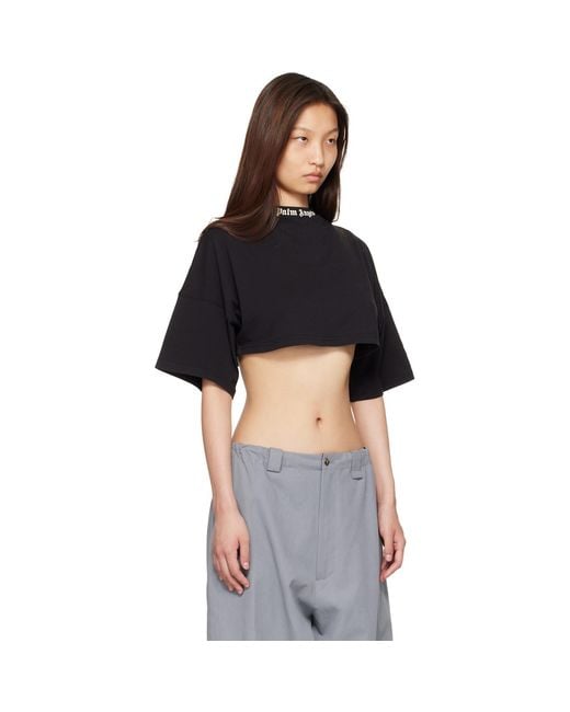 Palm Angels Black Back Curved Logo Mini T-Shirt