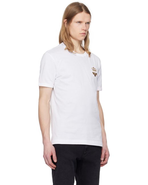メンズ Dolce & Gabbana ホワイト コットン 刺繍 Tシャツ White
