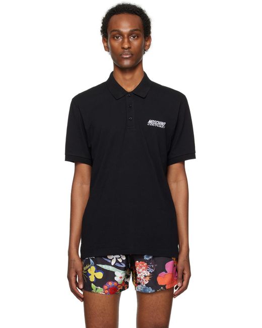 Moschino Black Embroidered Polo for men