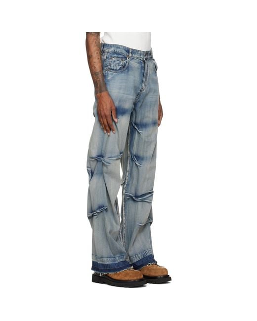 we11done Blue Multi-Tuck Denim Jeans for men