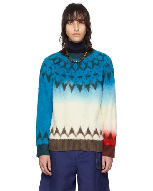 Sacai Blue Jacquard Sweater for men