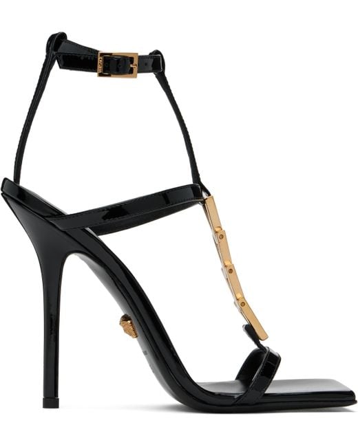 Versace Black V2025 Chain Patent 105 Mm Heeled Sandals