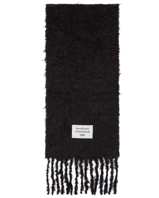 Acne Black Logo Wool Scarf for men