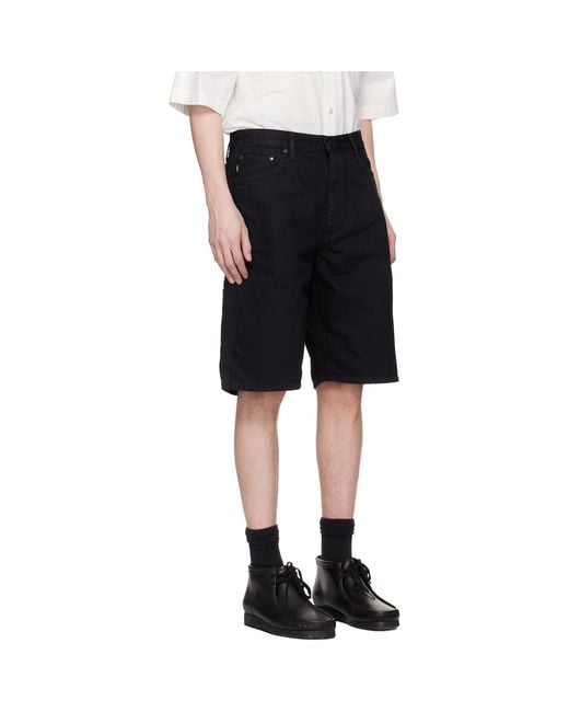 vowels Black Overdyed Painter Shorts for men