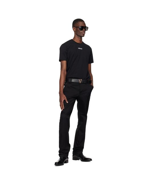 Versace Black Embroidered Cotton-Jersey Slim T-Shirt for men