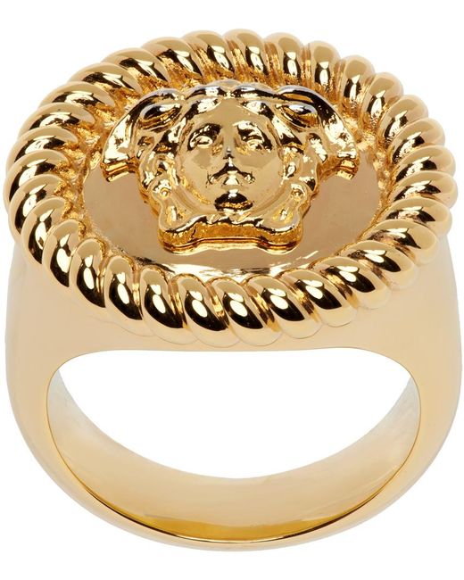 Versace Metallic Gold Medusa Ring for men