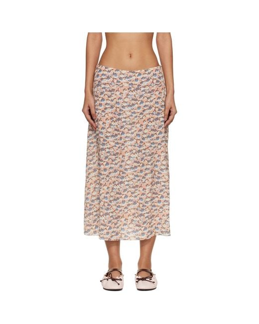Marni Natural Crêpe De Chine Fluid Anemones Print Midi Skirt