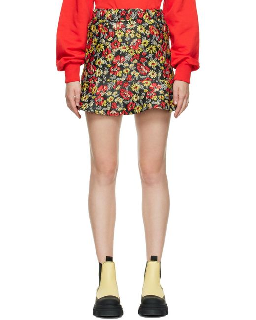 Ganni Red Floral-print Skirt