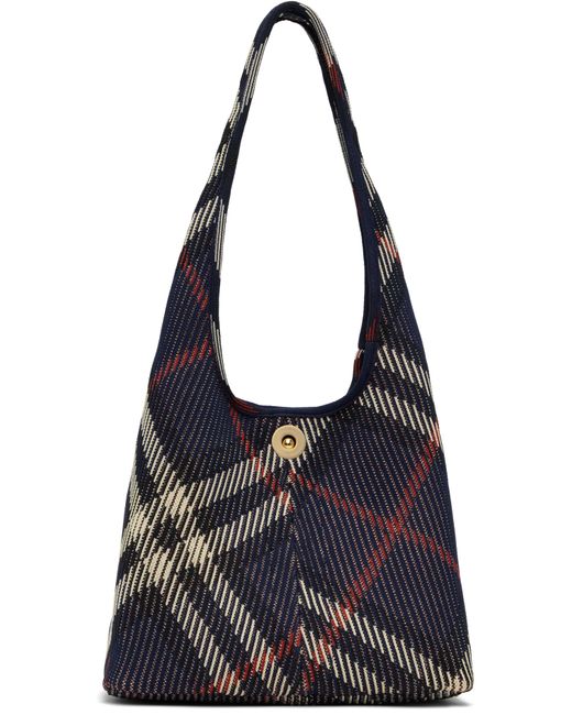 Burberry Blue Small Check Knitted Shoulder Bag