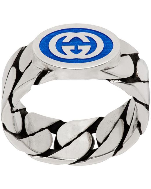 Gucci Blue Interlocking G Enamel Ring for men