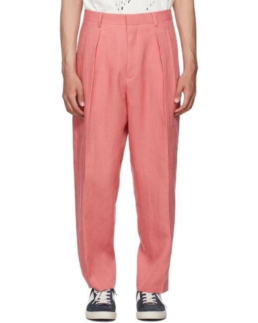 Paul Smith Pink Linen Pleated Trousers for men