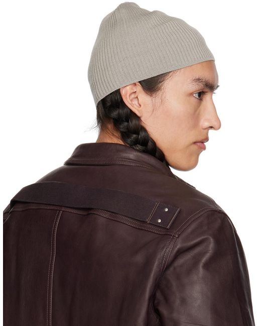 Rick Owens Brown Off-white Ribbed Beanie for men