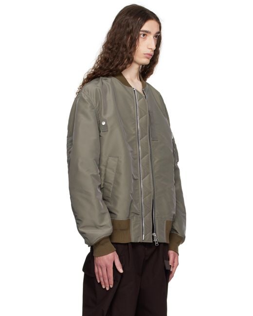 Sacai Multicolor Taupe Nylon Twill Bomber Jacket for men