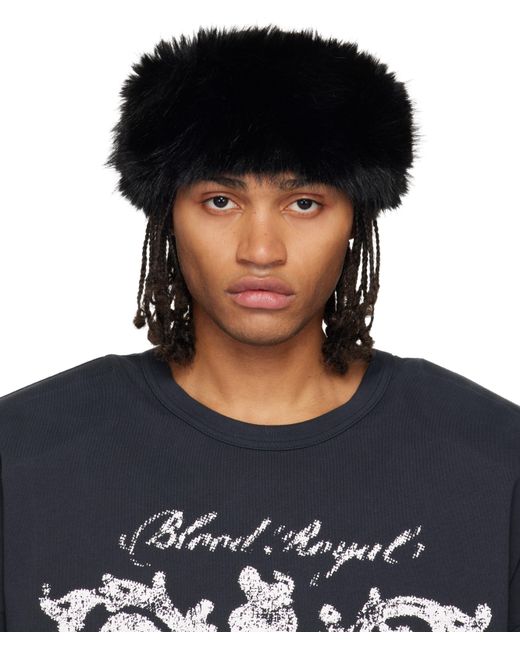 VAQUERA Men's Black Faux-Fur Headband