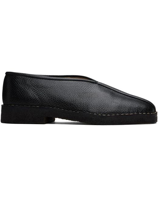 Lemaire Black Piped Pebble-Grain Slippers for men