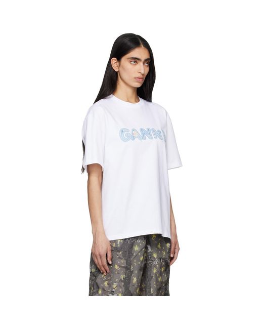 Ganni White Heavy Cotton Relaxed Fit T-Shirt