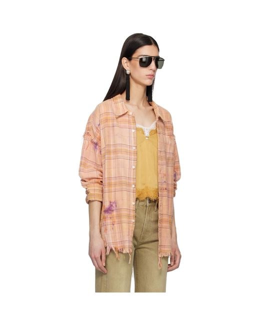 R13 Orange Shredded Seam Drop Neck Shirt