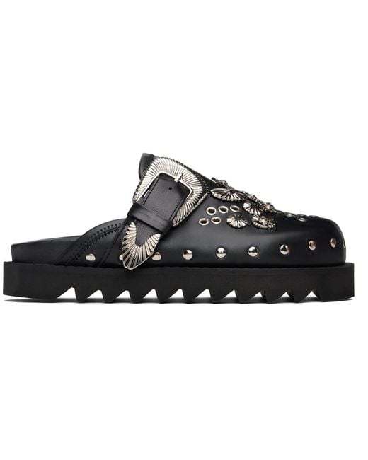 Toga Black Eyelet Metal Sabot Loafers