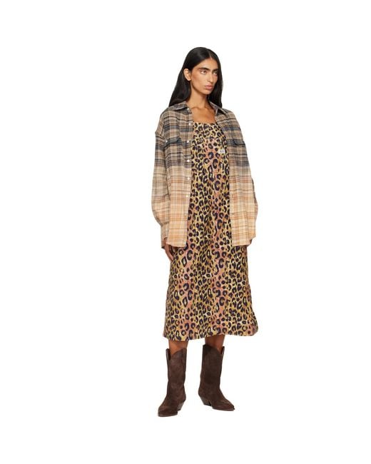 R13 Brown Relaxed Strappy Midi Dress