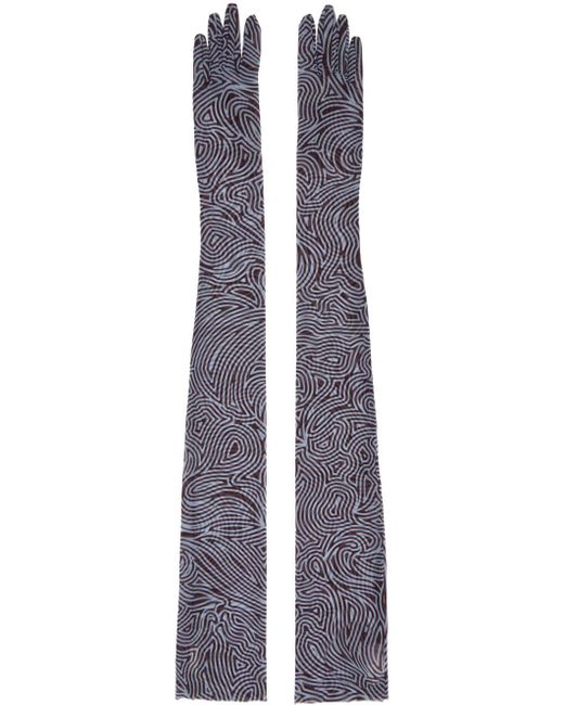Dries Van Noten ブルー&ブラウン メッシュ プリント グローブ Black