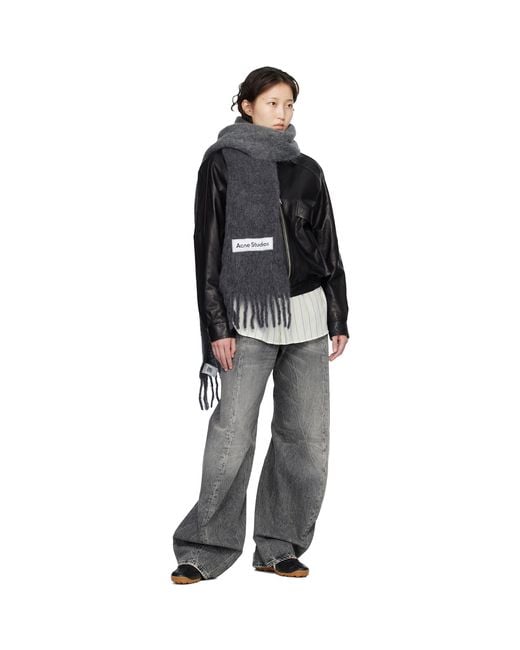 Acne Black Wool Fringe Scarf