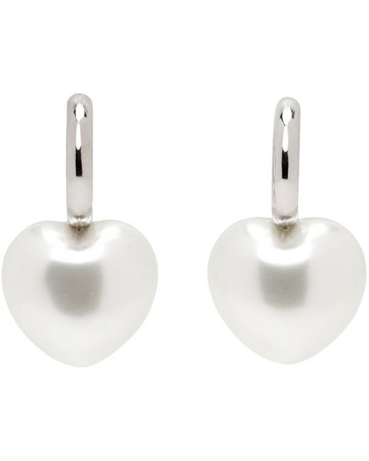 Simone Rocha White Silver Xl Heart Hoop Earrings