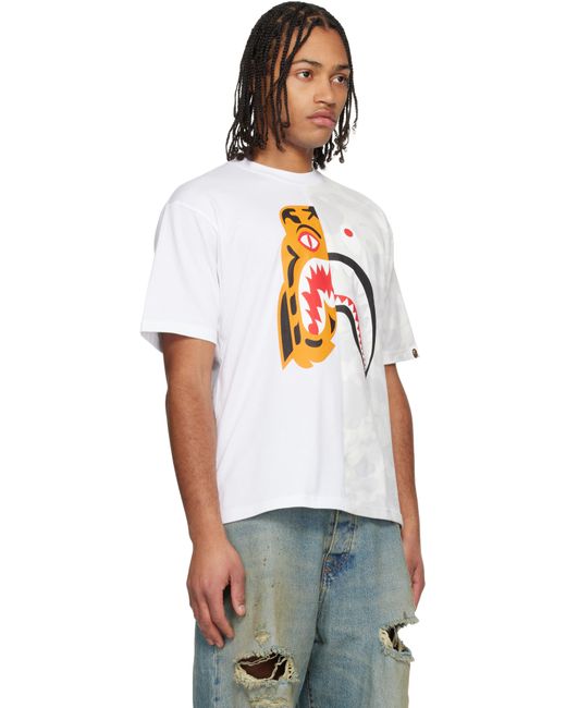 T-Shirt Décontracté Blanc À Tigre Et Requin Emblématiques A Bathing Ape pour homme en coloris White