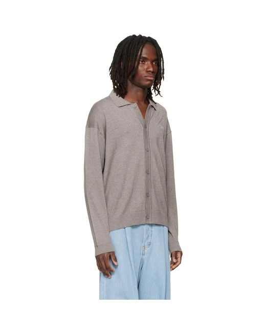 Maison Kitsuné Gray Taupe Profile Fox Comfort Polo Cardigan for men