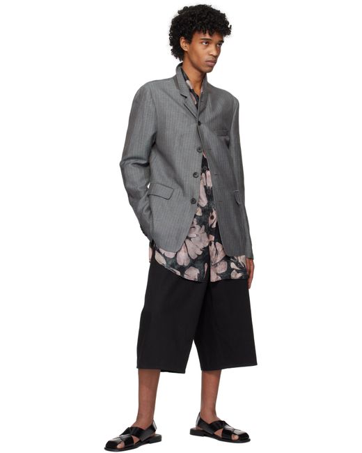 メンズ Dries Van Noten グレー ノッチドラペルカラー テーラードジャケット Black