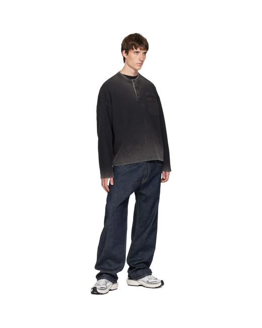 Represent Black Heavyweight Henley for men