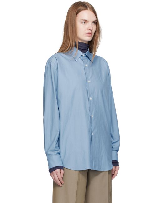 【AURALEE】 WASHED FINX TWILL SHIRTS AURALEE: Blue Washed Finx Twill Shirt | SSENSE