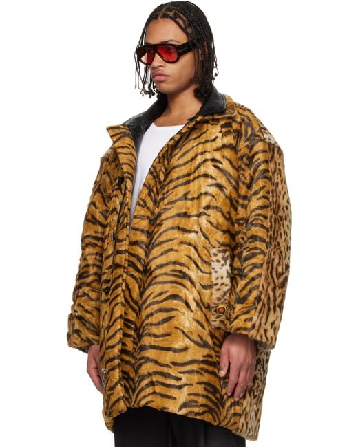 Martine Rose Black Tan Leopard Reversible Leather Coat for men