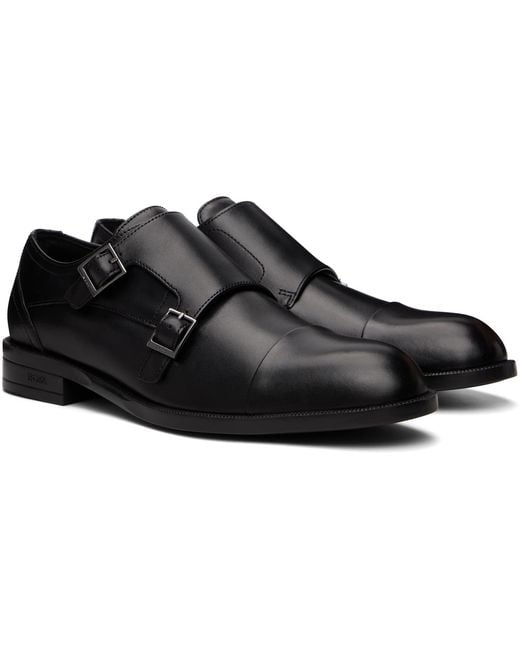 Boss Black Leather Double Strap Monkstraps for men