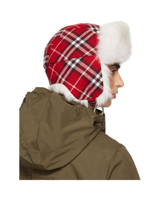 Burberry Green Off- Check Wool Trapper Hat