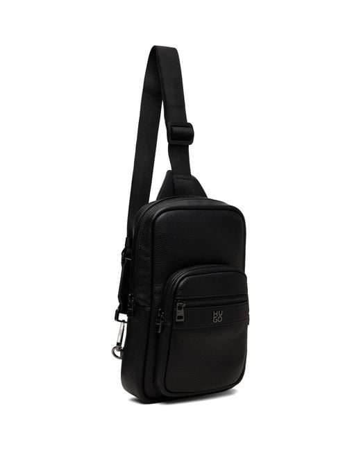 HUGO Black Stacked-Logo Mono Strap Bag for men
