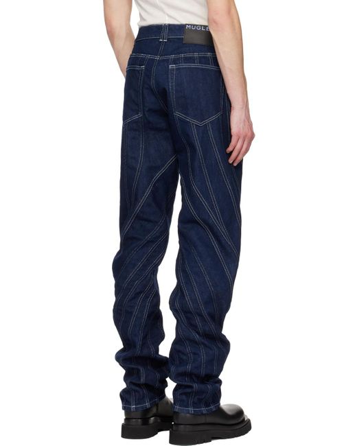 Mugler Blue Navy Spiral Jeans for men
