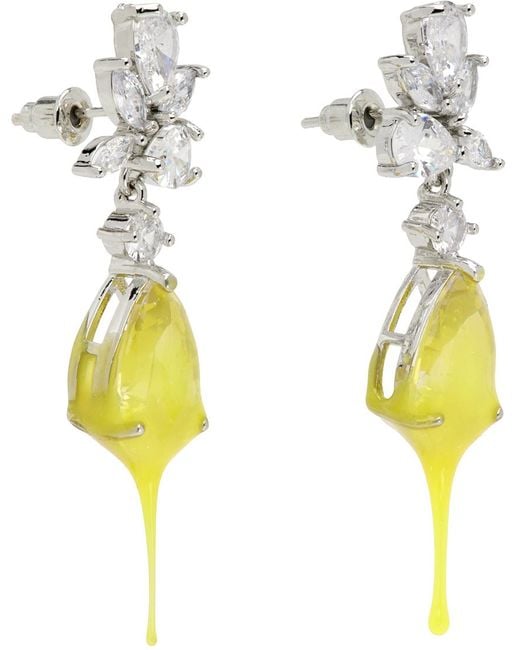 OTTOLINGER Ssense Exclusive Silver & Yellow Flower Dip Earrings